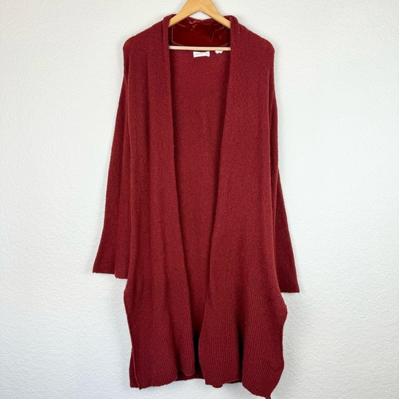 Anthropologie Sleeping on Snow Red Long Line Alpaca Wool Cardigan Sweater Size M - Picture 1 of 10